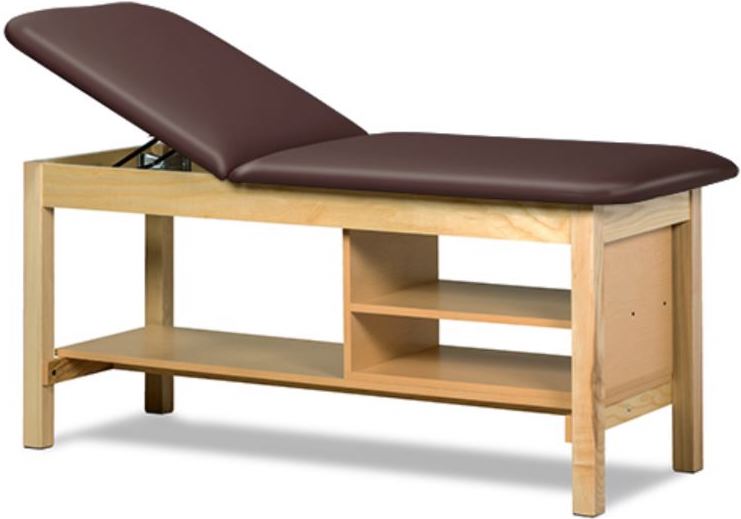 Clinton Industries - 1030-27 Classic Treatment Table w/ Adjustable Back & Shelving. 400 lbs Capacity, 72"L x 27"W [Natural Finish] - product image 1
