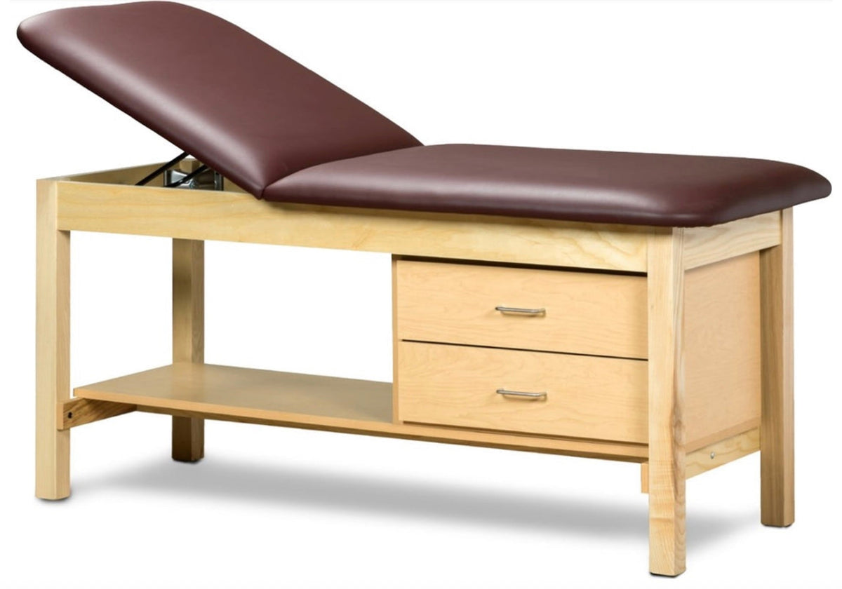 Clinton Industries - 1031-38 Classic Treatment Table w/ Adjustable Back, Drawers & Shelf. 78"L x 30"W. 600 lbs Capacity Bariatric [Natural Finish] - product image 1