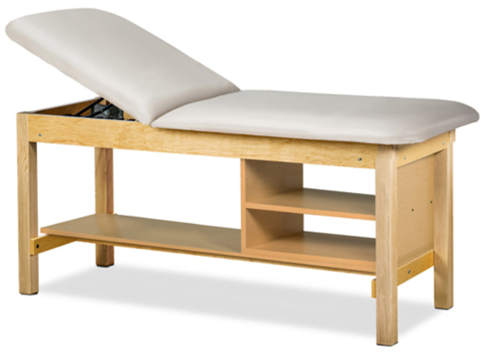 Clinton Industries - 1035-27 Classic Treatment Table w/ Adjustable Back & Shelving. 500 lbs Capacity. 72"L x 27"W [Natural Finish] - product image 1