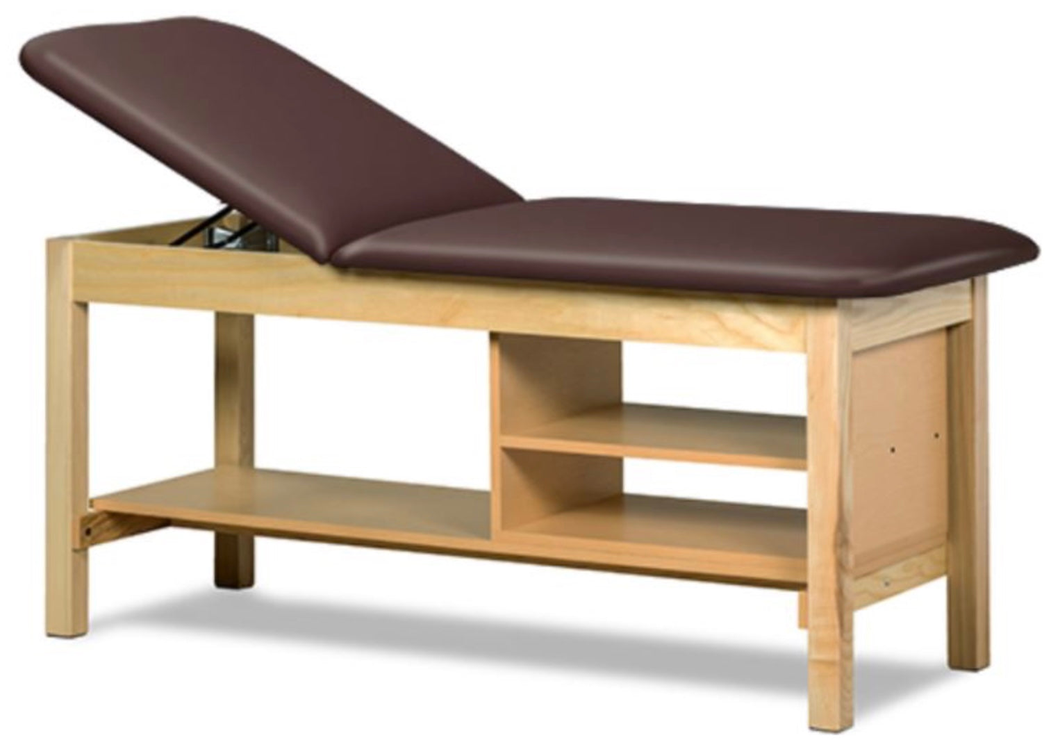 Clinton Industries - 1036-38 Classic Treatment Table w/ Adjustable Back & Shelving. 78"L x 30"W. 600 lbs Capacity Bariatric [Natural Finish] - product image 1