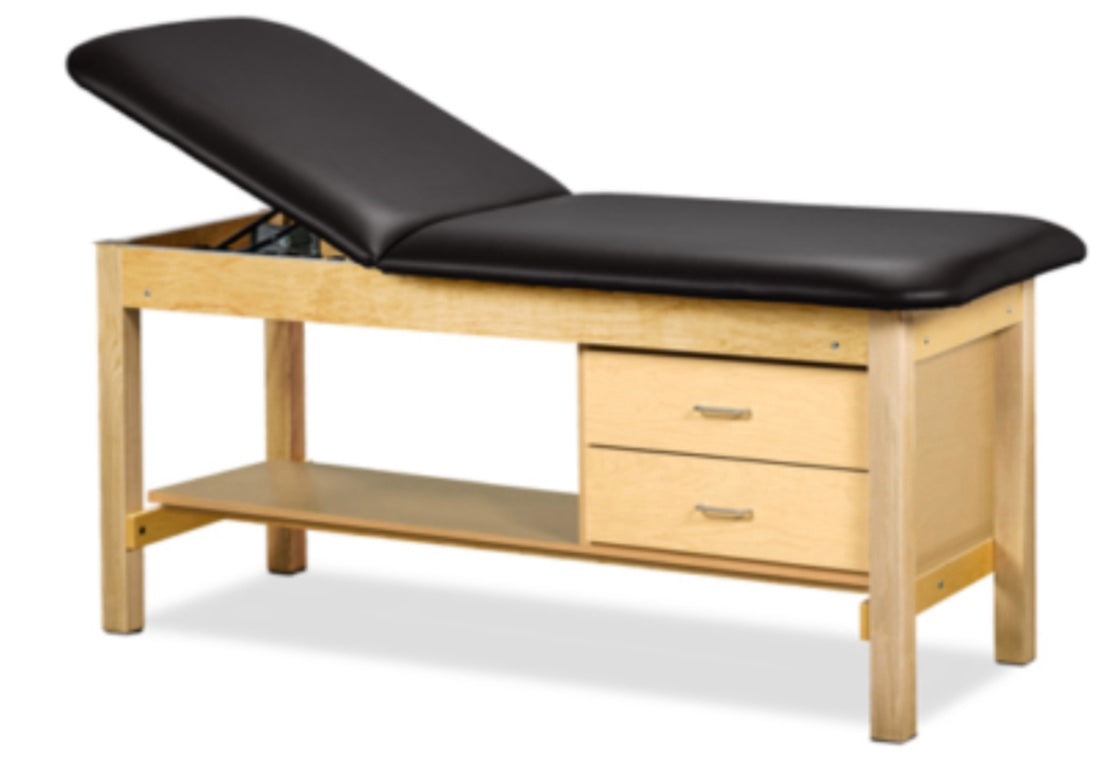 Clinton Industries - 1135-38 Classic Treatment Table w/ Adjustable Back, Drawers & Shelf. 78"L x 30"W. 500 lbs Capacity Bariatric [Natural Finish] - product image 1