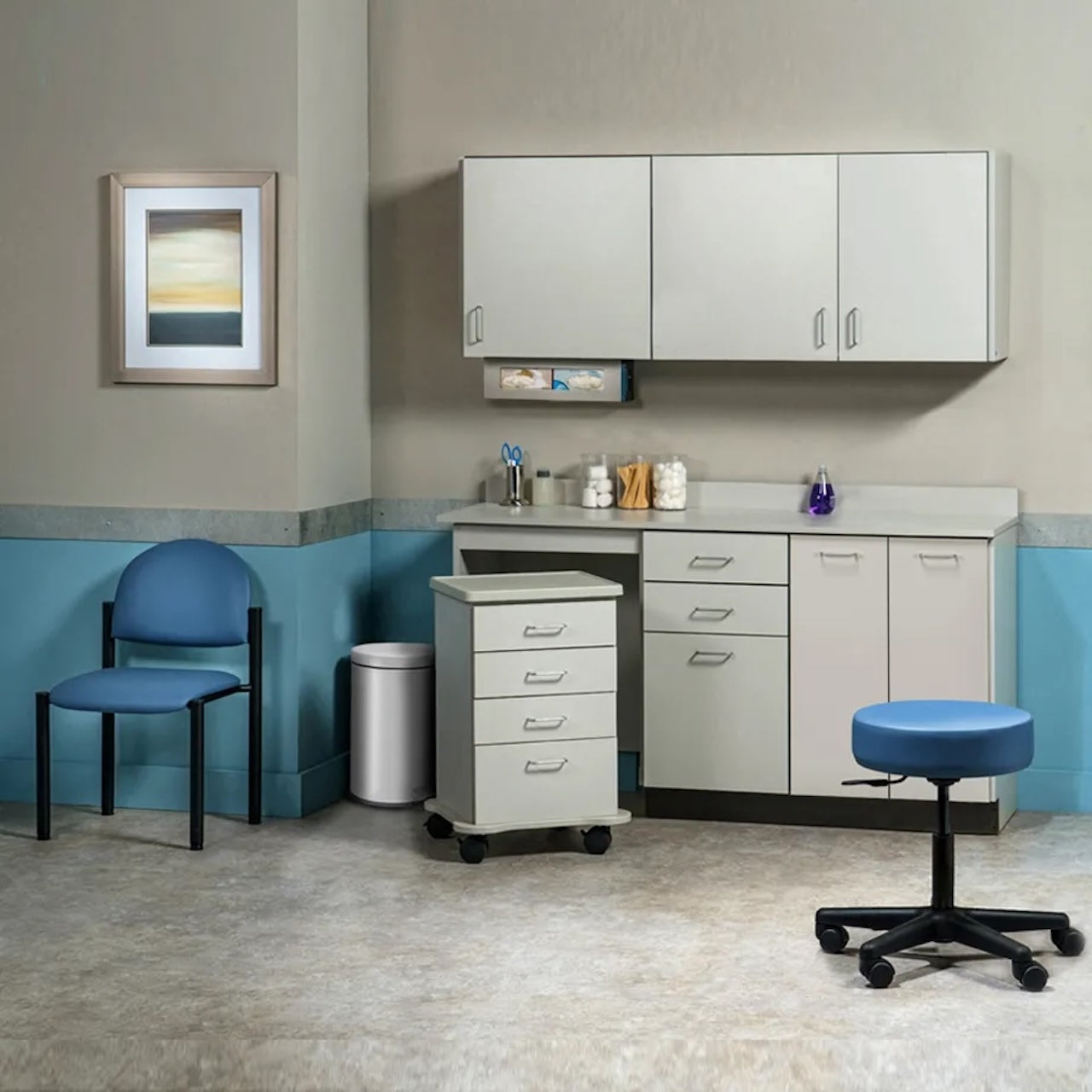 Clinton Industries - 748066L Furniture Package: Includes Wall & Base Cabinet w/ Mobile Cart-Mate on Left. 66"W. Double Doors on Right. Ready Room My Way - product image 1