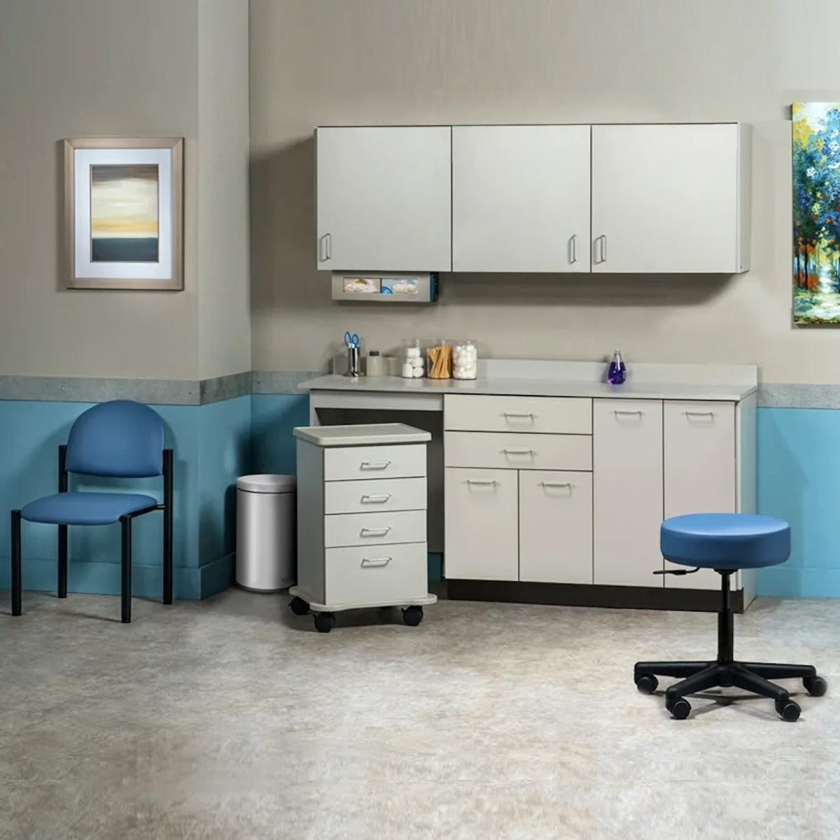 Clinton Industries - 748072L Furniture Package: Includes Wall & Base Cabinet w/ Mobile Cart-Mate on Left. 72"W. Double Doors on Right. Ready Room My Way - product image 1