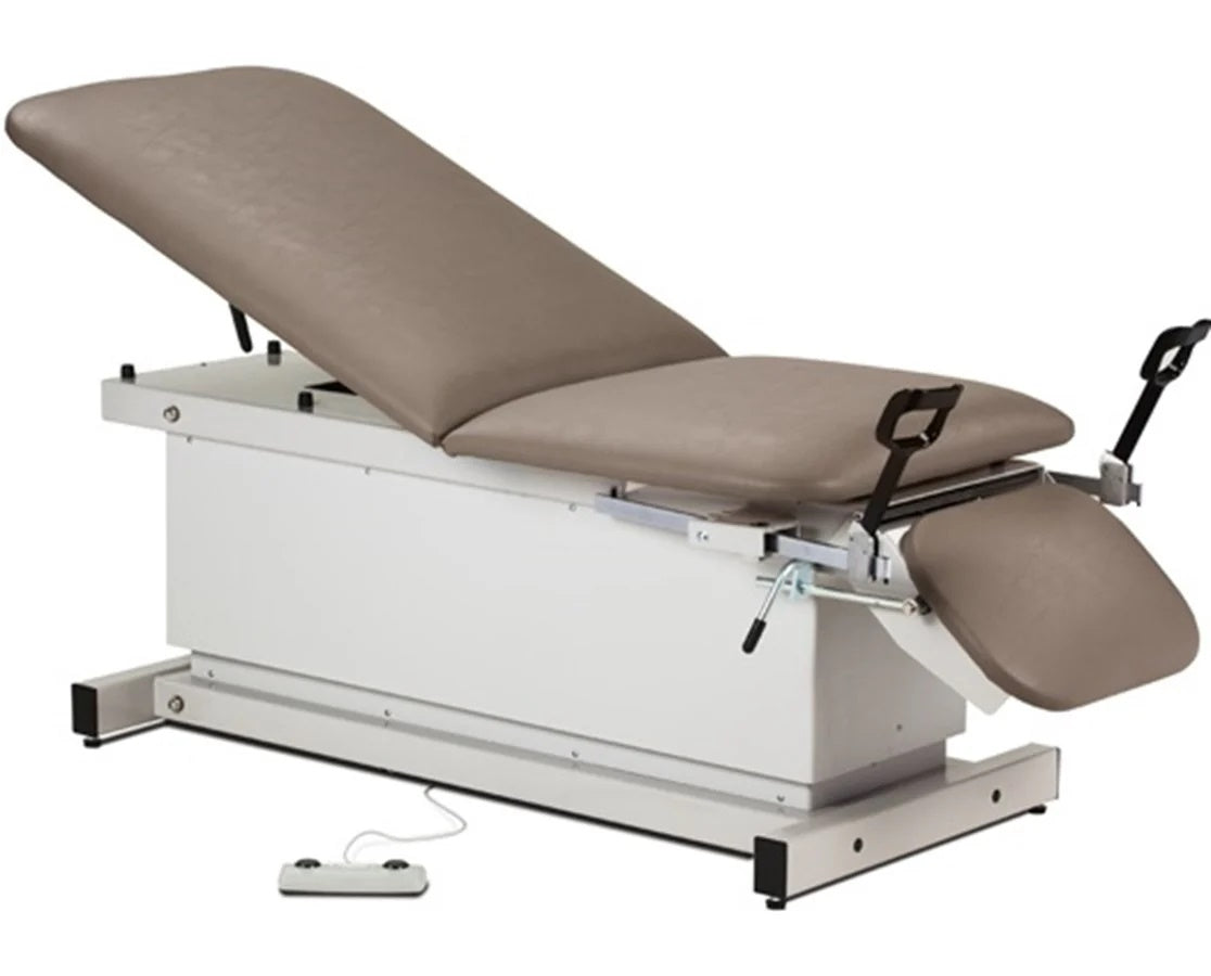 Clinton Industries - 81360 Power Hi-Lo Exam Table. Shrouded Base w/ Adjustable Back. 500 lbs Capacity, Drop Section, Stirrups & Footrest - product image 1
