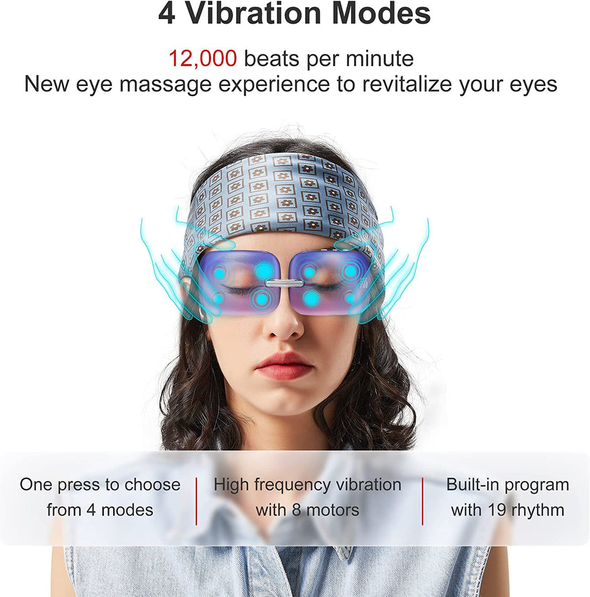 Master Massage - E10 Lightweight Foldable Eye Massager with Heat and Vibration, 112g Portable Travel Eye Massager, 4 Massage Modes, 3 Heat Levels, USB-C Rechargeable Eye Mask Massager for Eye Fatigue Relief