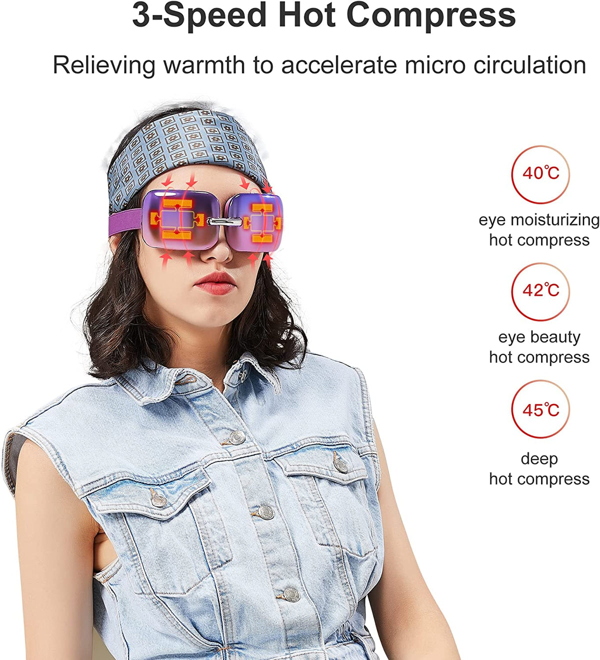 Master Massage - E10 Lightweight Foldable Eye Massager with Heat and Vibration, 112g Portable Travel Eye Massager, 4 Massage Modes, 3 Heat Levels, USB-C Rechargeable Eye Mask Massager for Eye Fatigue Relief