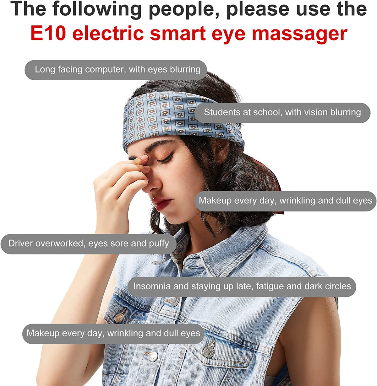Master Massage - E10 Lightweight Foldable Eye Massager with Heat and Vibration, 112g Portable Travel Eye Massager, 4 Massage Modes, 3 Heat Levels, USB-C Rechargeable Eye Mask Massager for Eye Fatigue Relief