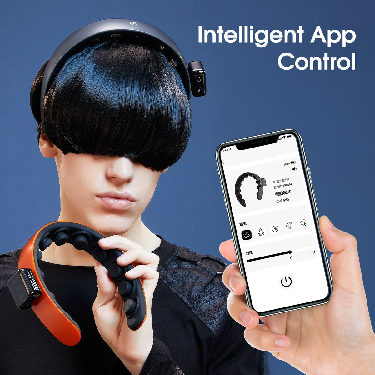 Master Massage - H1 Deluxe Hands-Free Scalp Massager, Wearable Headband Massager with 11 Vibration Nodes, 5 Massage Modes, 3 Intensity Levels, App Control, USB-C Rechargeable, Lightweight Portable Head Massager with Travel Pouch