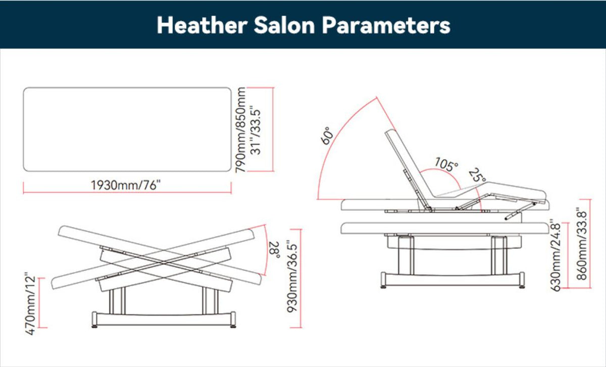 Master Massage - 31” Heather Salon Dual-Tower Electric Spa Bed - Adjustable Beauty Treatment Table with Quiet Lift System
