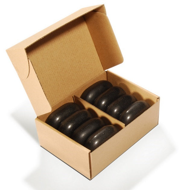 Master Massage - Large Flat Ovular Basalt Hot  Stone Massage 8 piece Pack 3" x 2.2" x 1.1" Rock