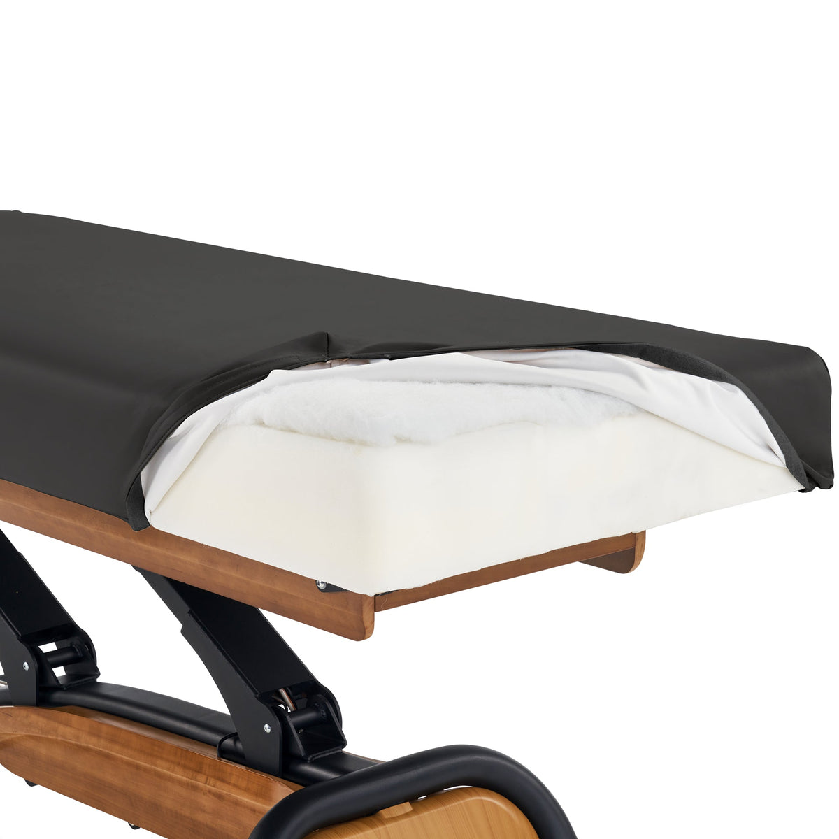 Master Massage - Atlas Liftback Electric Lift Spa Salon Stationary Bed - Walnut Base, Cream Top with Interchangable Black Upholstery