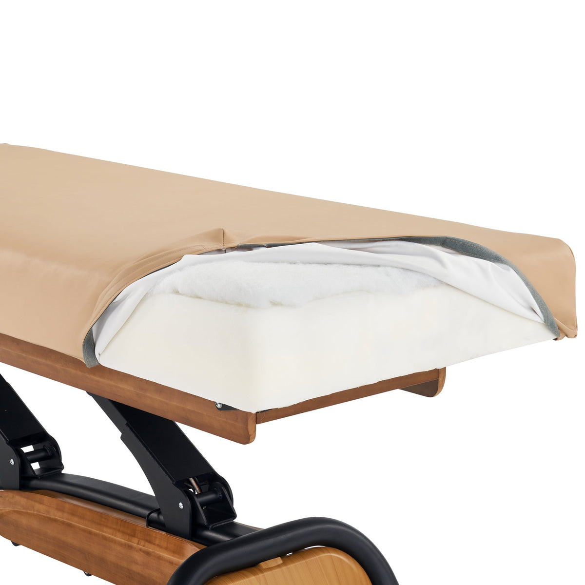 Master Massage - Atlas Deluxe Electric Lift Spa Salon Stationary Bed - Cream Top with Walnut Base