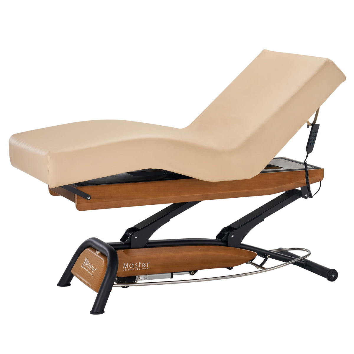 Master Massage - Atlas Deluxe Electric Lift Spa Salon Stationary Bed - Cream Top with Oak Base