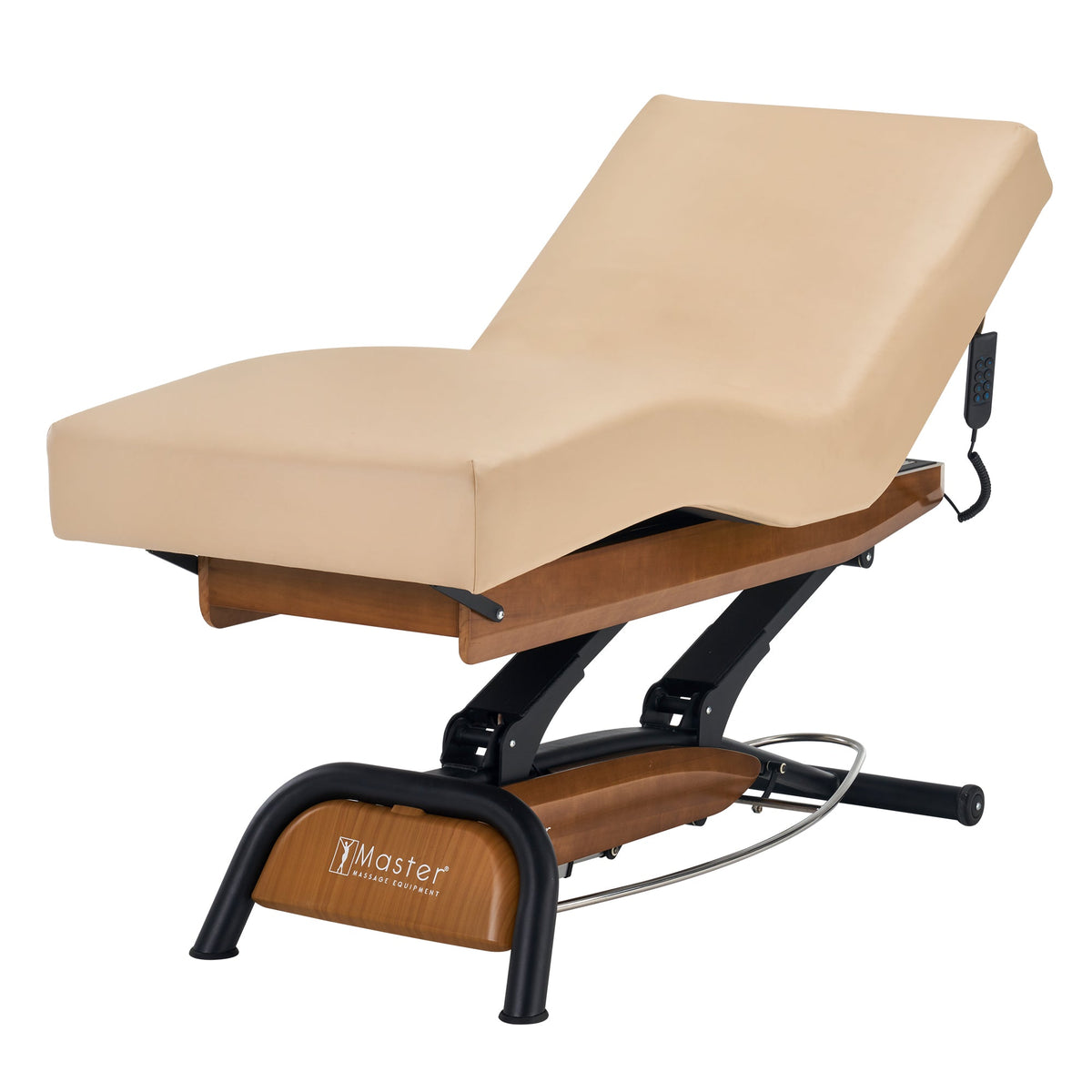 Master Massage - Atlas Deluxe Electric Lift Spa Salon Stationary Bed - Cream Top with Oak Base