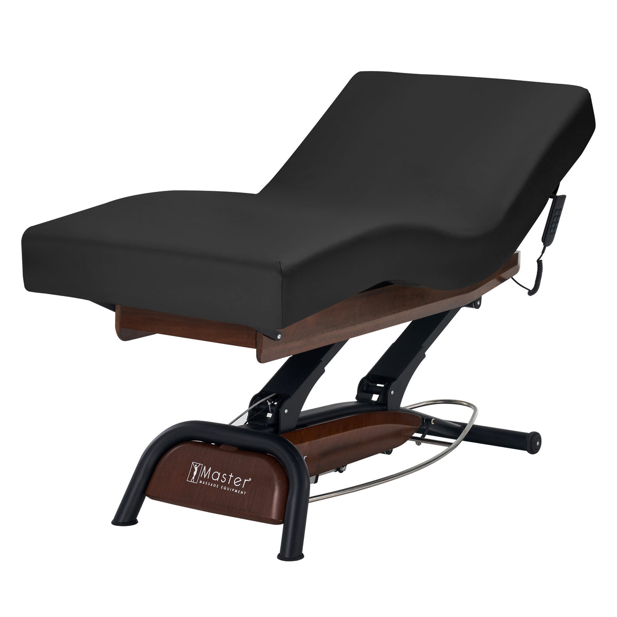 Master Massage - Atlas Deluxe Electric Lift Spa Salon Stationary Bed - Oak Base, Cream Top with Interchangable Black Upholstery