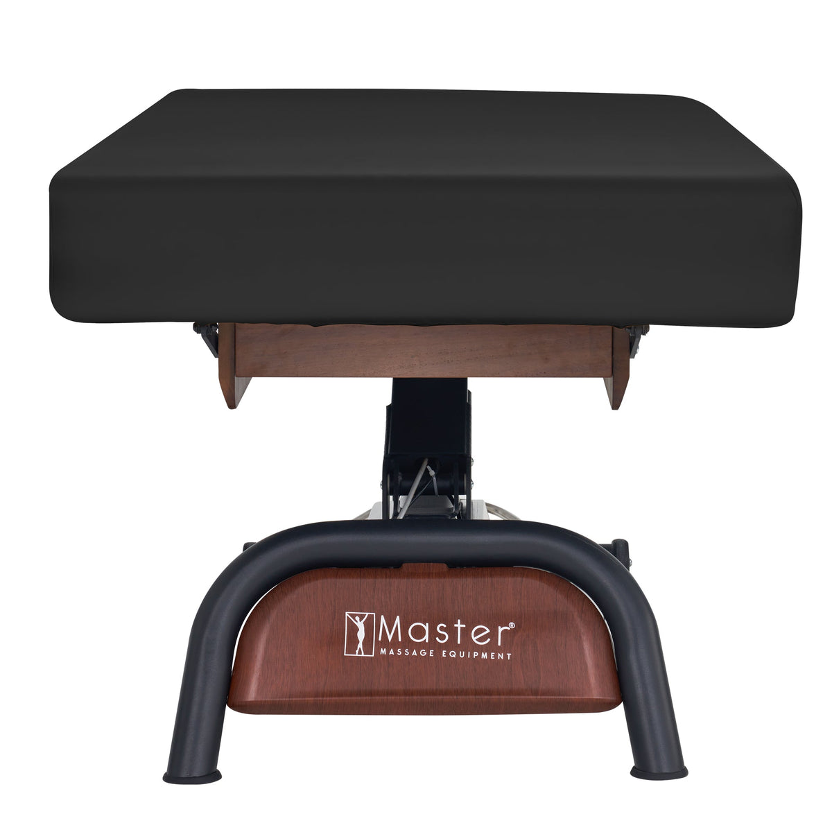 Master Massage - Atlas Deluxe Electric Lift Spa Salon Stationary Bed - Walnut Base, Cream Top with Interchangable Black Upholstery