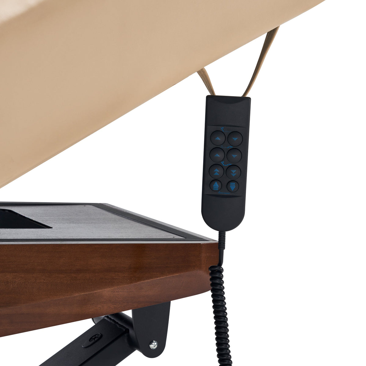 Master Massage - Atlas Deluxe Electric Lift Spa Salon Stationary Bed - Cream Top with Walnut Base