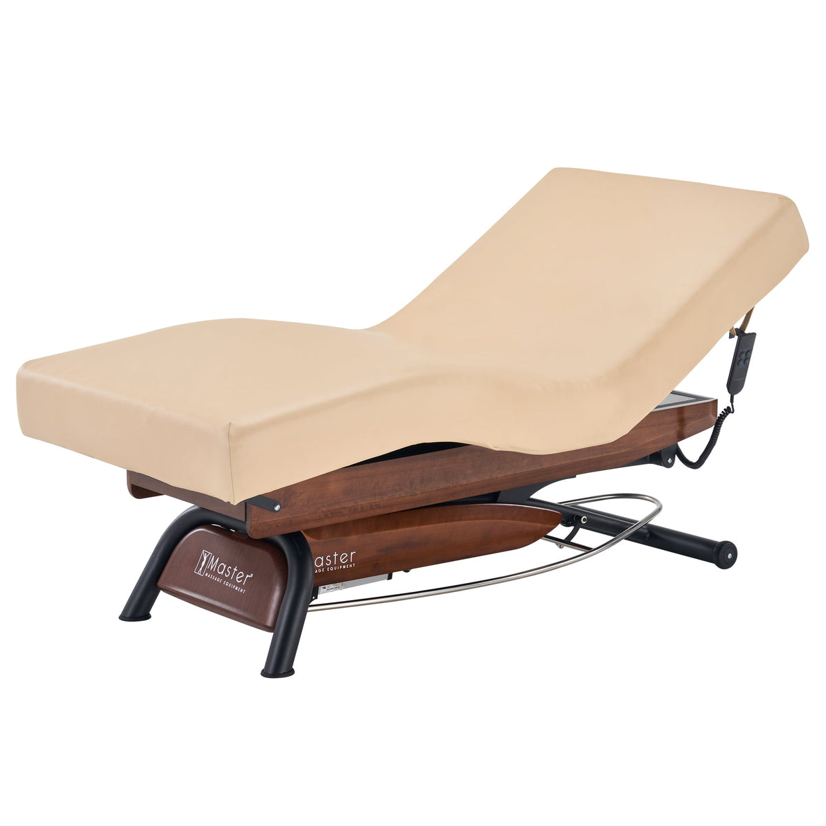 Master Massage - Atlas Deluxe Electric Lift Spa Salon Stationary Bed - Cream Top with Walnut Base