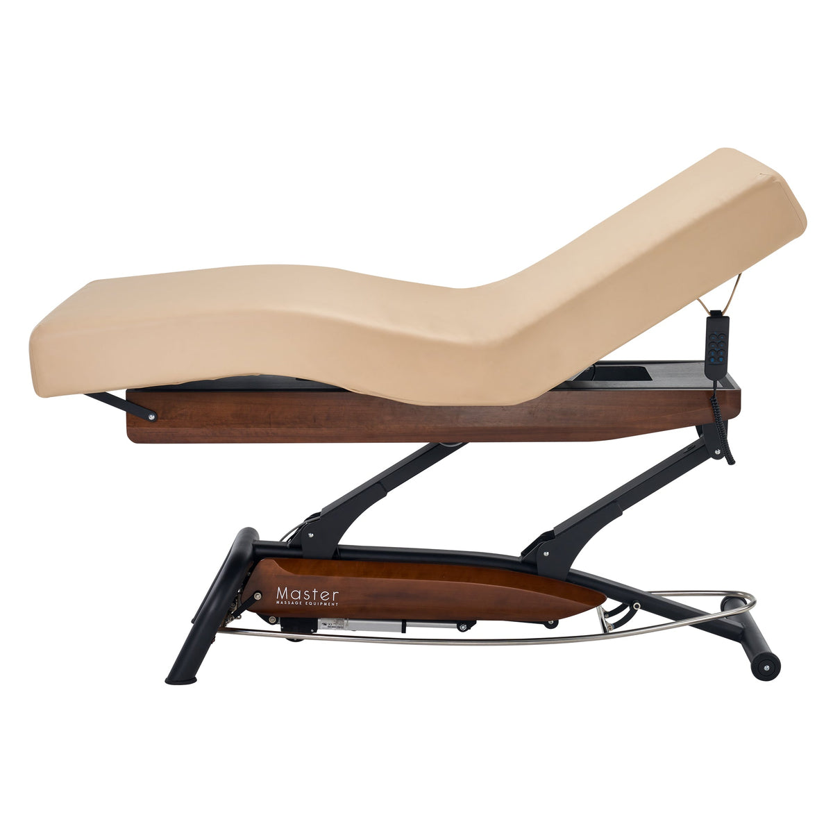 Master Massage - Atlas Deluxe Electric Lift Spa Salon Stationary Bed - Cream Top with Walnut Base