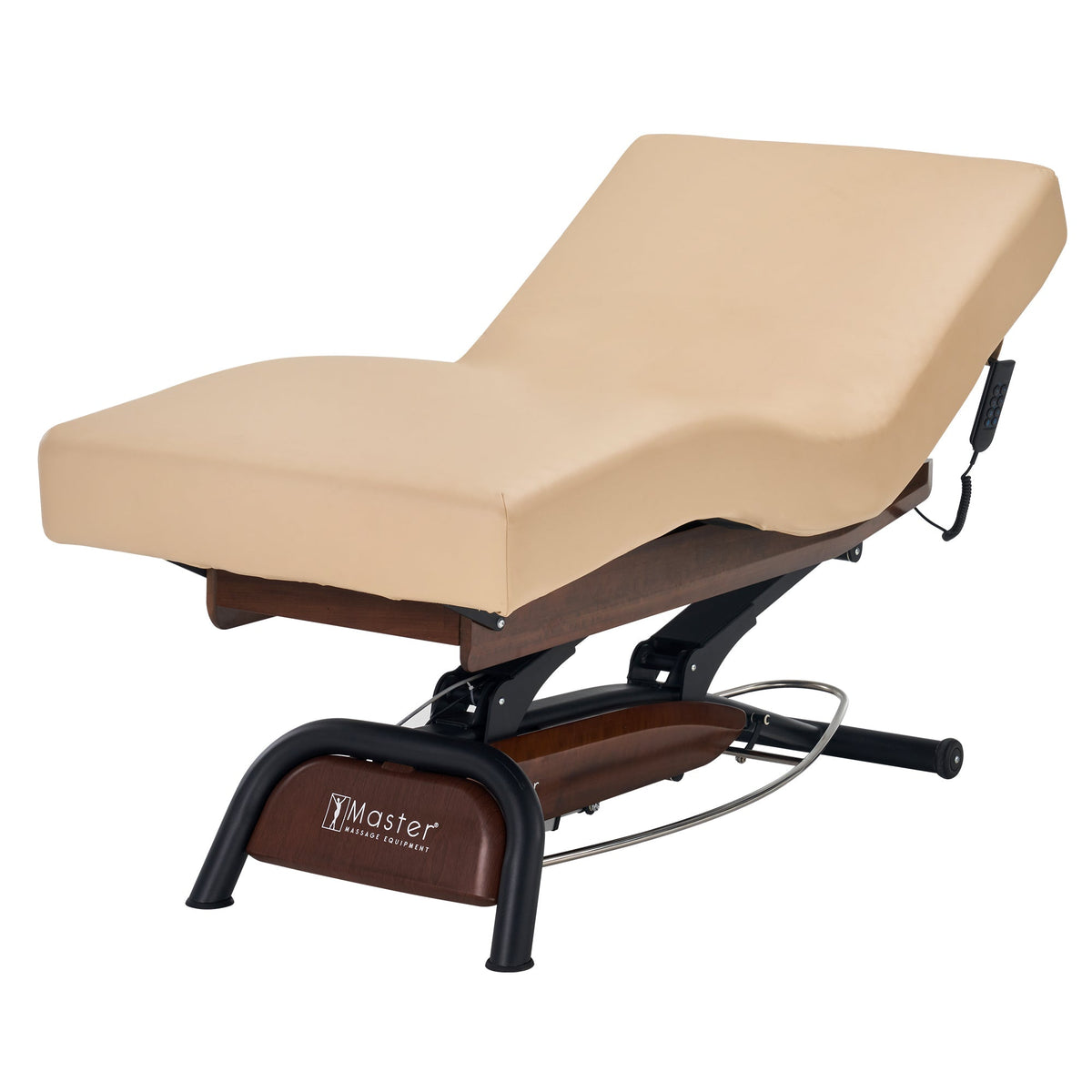 Master Massage - Atlas Deluxe Electric Lift Spa Salon Stationary Bed - Cream Top with Walnut Base