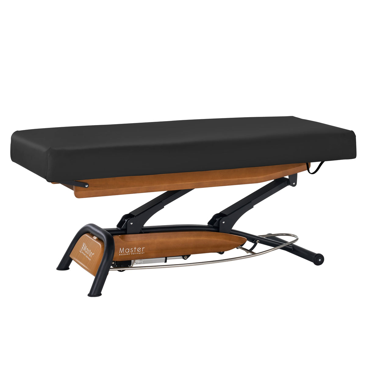 Master Massage - Atlas Flat Electric Lift Spa Salon Stationary Bed - Oak Base, Cream Top with Interchangable Black Upholstery