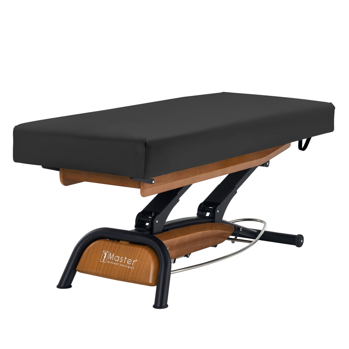Master Massage - Atlas Flat Electric Lift Spa Salon Stationary Bed - Oak Base, Cream Top with Interchangable Black Upholstery