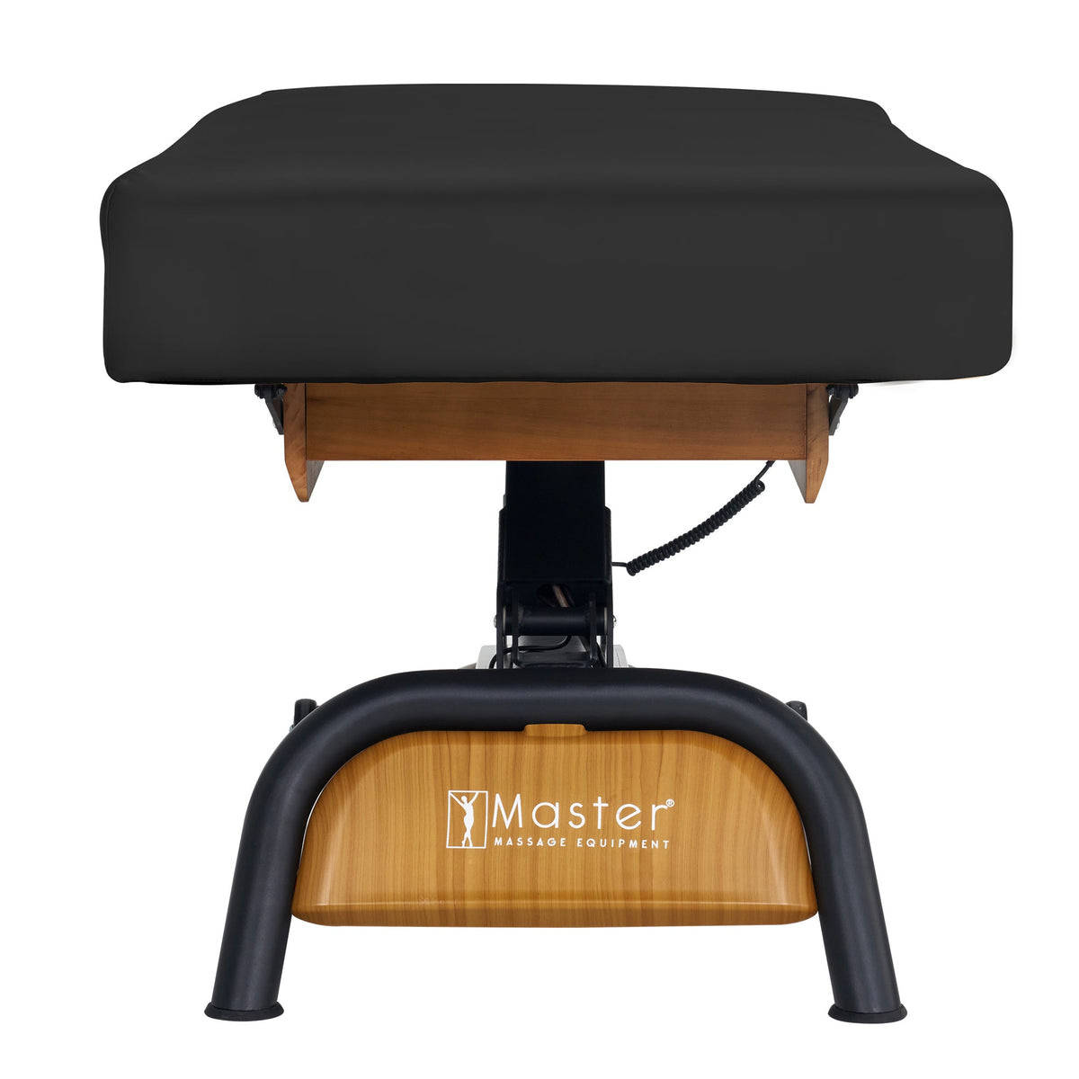 Master Massage - Atlas Flat Electric Lift Spa Salon Stationary Bed - Oak Base, Cream Top with Interchangable Black Upholstery