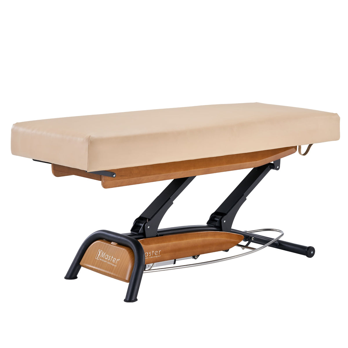 Master Massage - Atlas Flat Electric Lift Spa Salon Stationary Bed - Cream Top with Oak Base