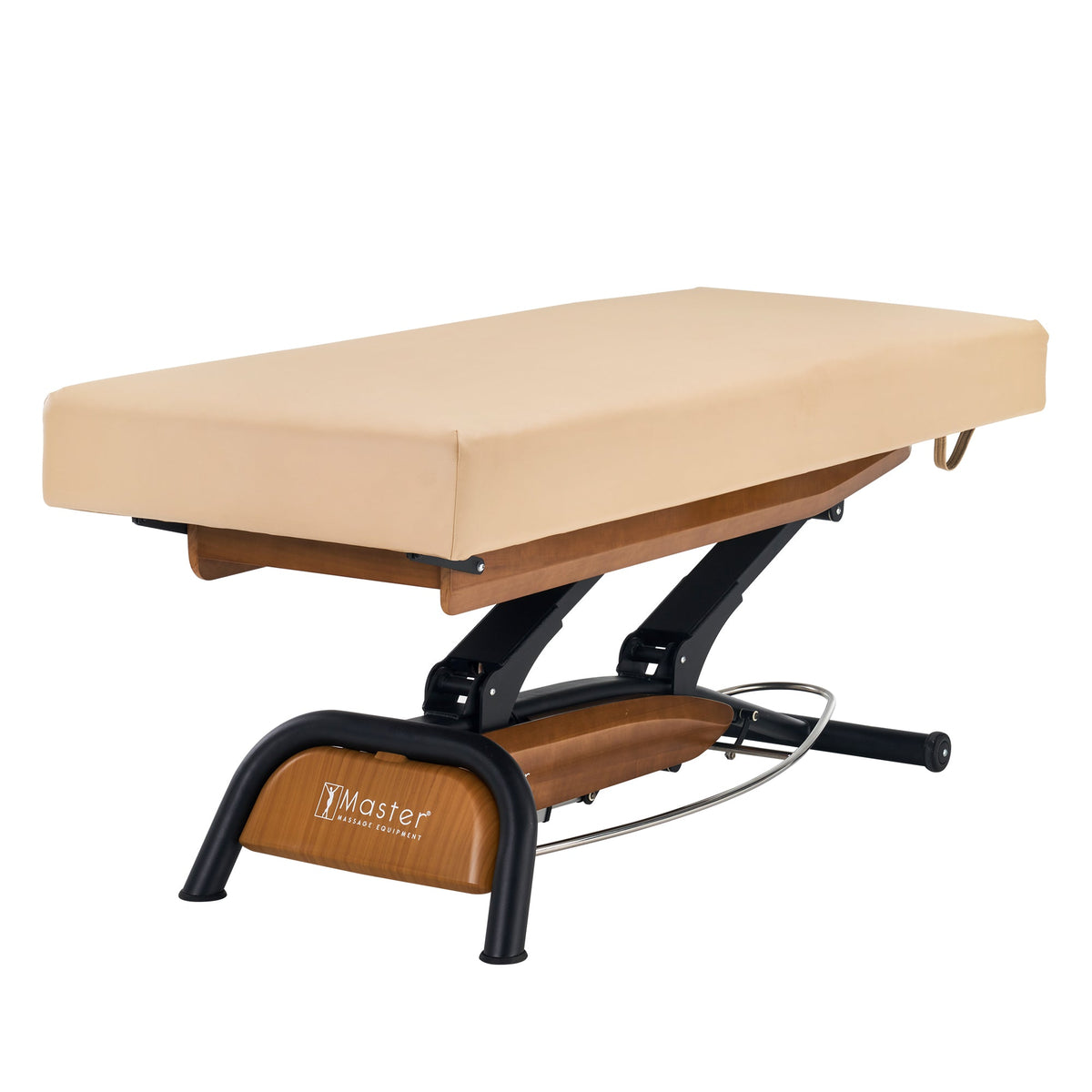 Master Massage - Atlas Flat Electric Lift Spa Salon Stationary Bed - Cream Top with Walnut Base