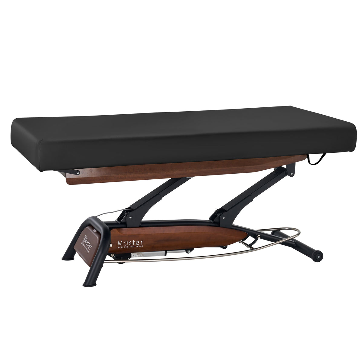 Master Massage - Atlas Flat Electric Lift Spa Salon Stationary Bed - Walnut Base, Cream Top with Interchangable Black Upholstery