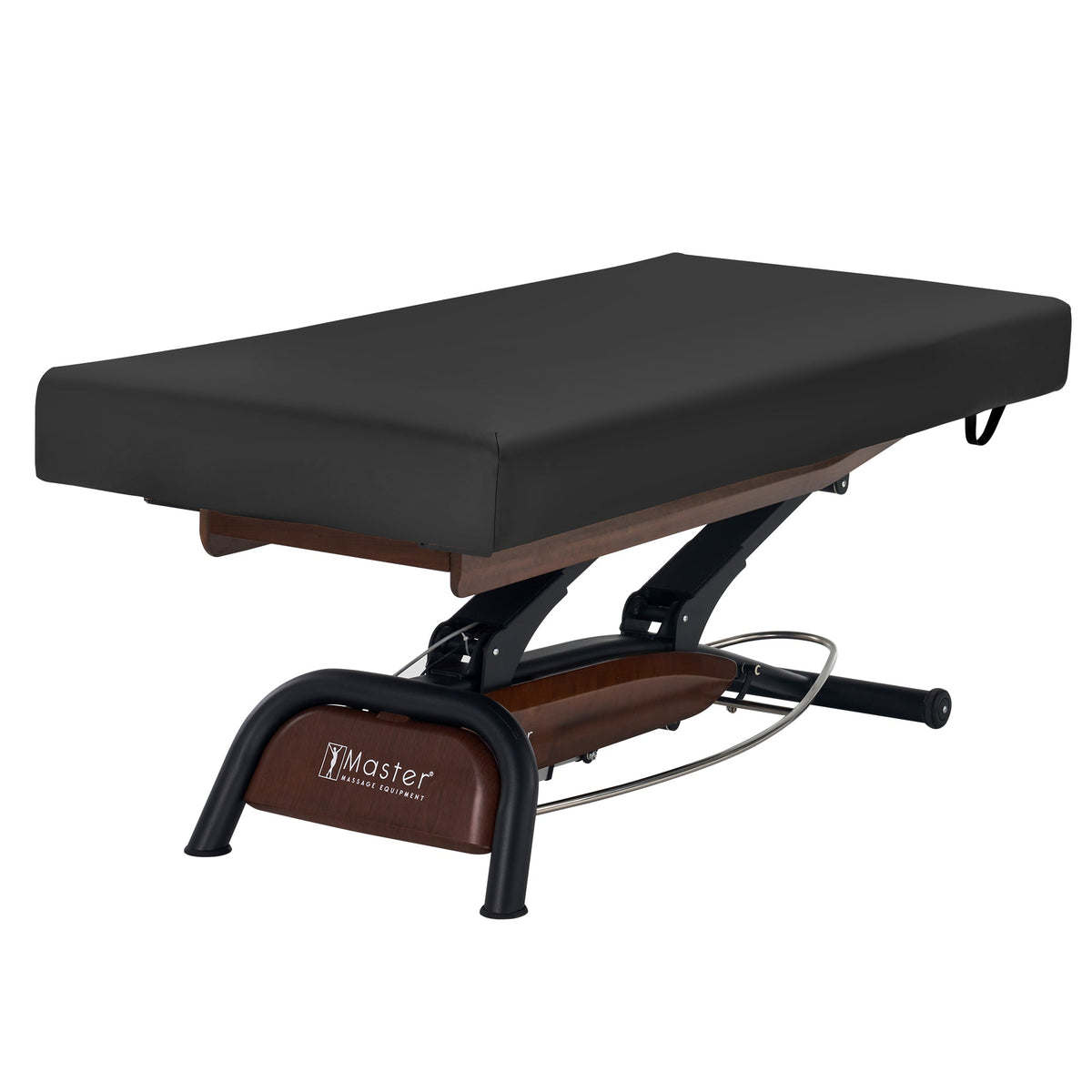 Master Massage - Atlas Flat Electric Lift Spa Salon Stationary Bed - Oak Base, Cream Top with Interchangable Black Upholstery