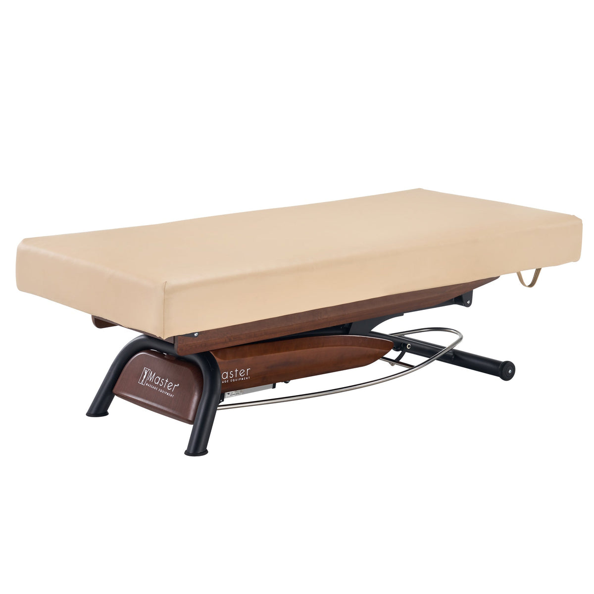 Master Massage - Atlas Flat Electric Lift Spa Salon Stationary Bed - Walnut Base, Cream Top with Interchangable Black Upholstery