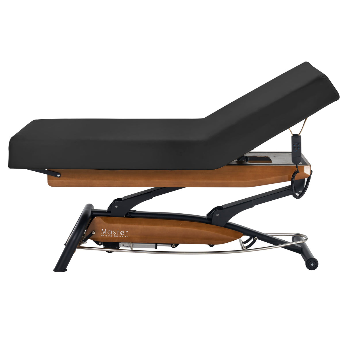 Master Massage - Atlas Liftback Electric Lift Spa Salon Stationary Bed - Oak Base, Cream Top with Interchangable Black Upholstery