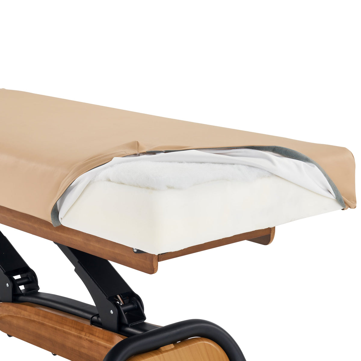 Master Massage - Atlas Liftback Electric Lift Spa Salon Stationary Bed - Cream Top with Oak Base