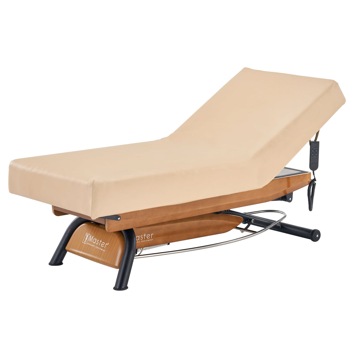 Master Massage - Atlas Liftback Electric Lift Spa Salon Stationary Bed - Cream Top with Oak Base
