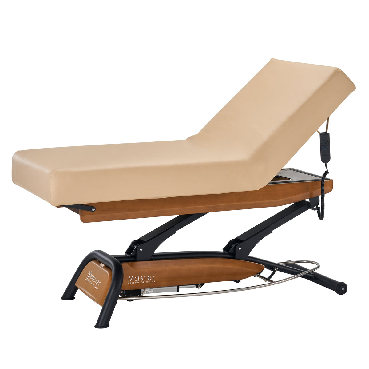 Master Massage - Atlas Liftback Electric Lift Spa Salon Stationary Bed - Cream Top with Oak Base