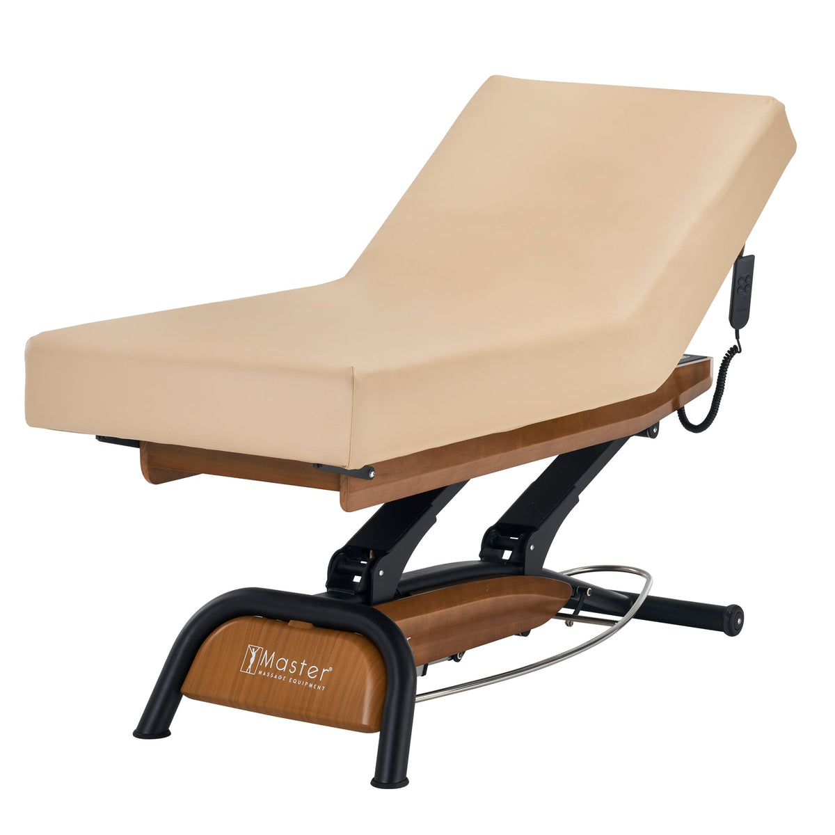 Master Massage - Atlas Liftback Electric Lift Spa Salon Stationary Bed - Cream Top with Oak Base