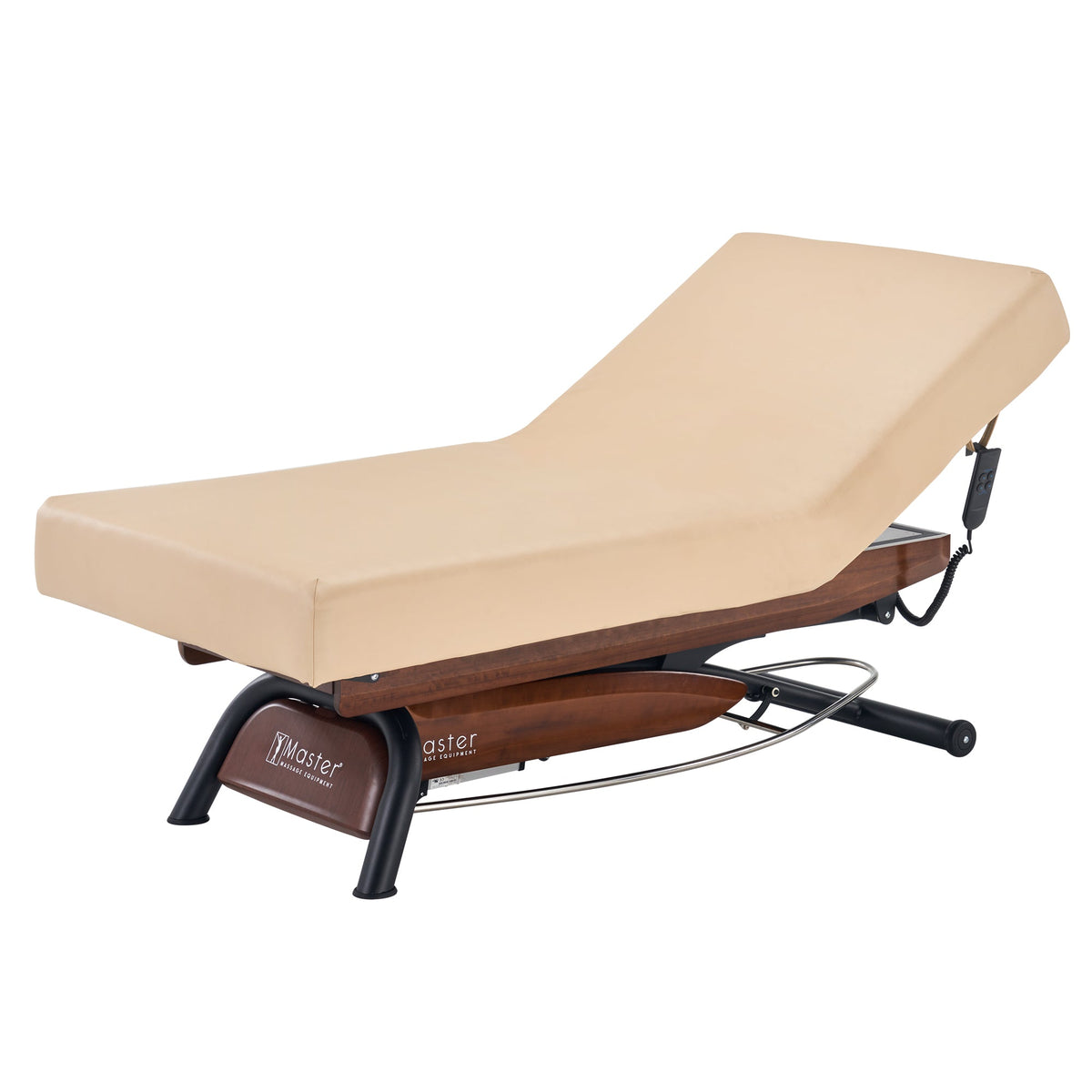 Master Massage - Atlas Liftback Electric Lift Spa Salon Stationary Bed - Cream Top with Walnut Base