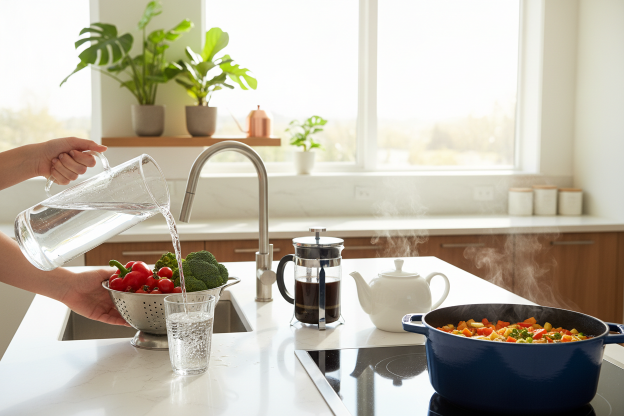 looks good, but the faucet is shown filling water directly into the french press. Please fix that