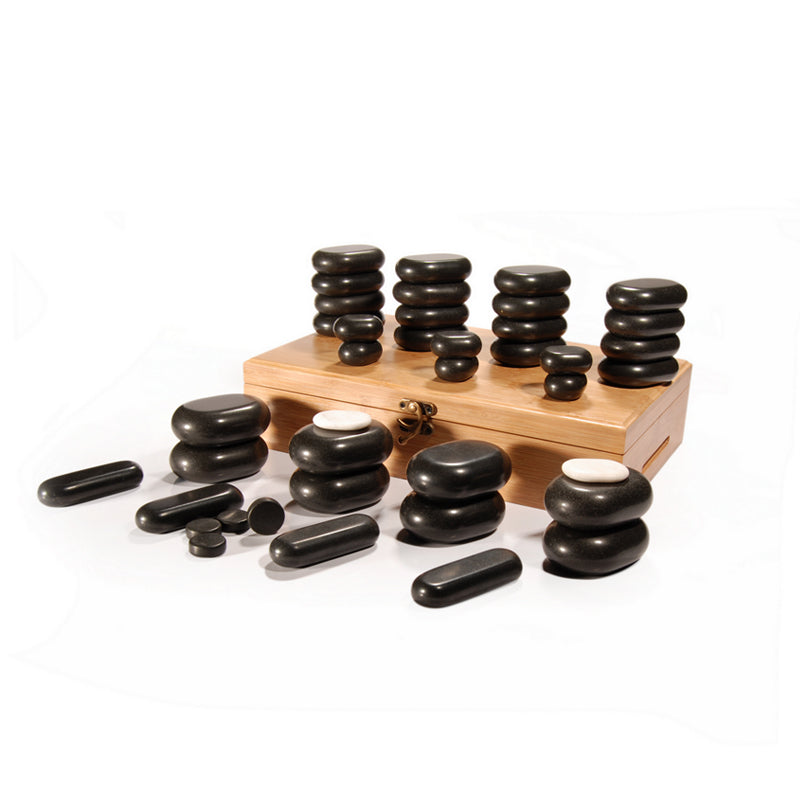 MT Massage -  40 Piece Hot Stone Massage Set Black Lava Basalt Rock - Superb Massage Tables