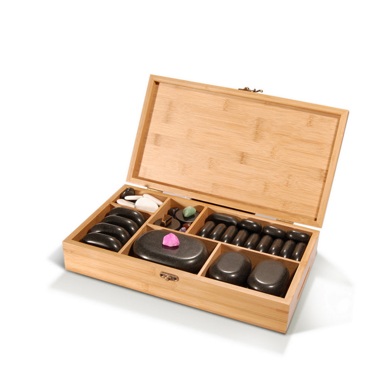 MT Massage -  60 Piece Deluxe Hot Stone Massage Set Black Lava - Superb Massage Tables