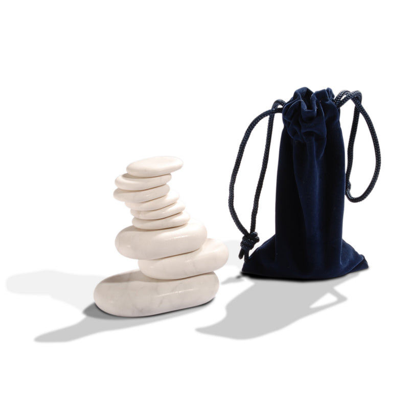MT Massage - 9 Pieces Cold Stone Set Cool White Marble Package - Superb Massage Tables